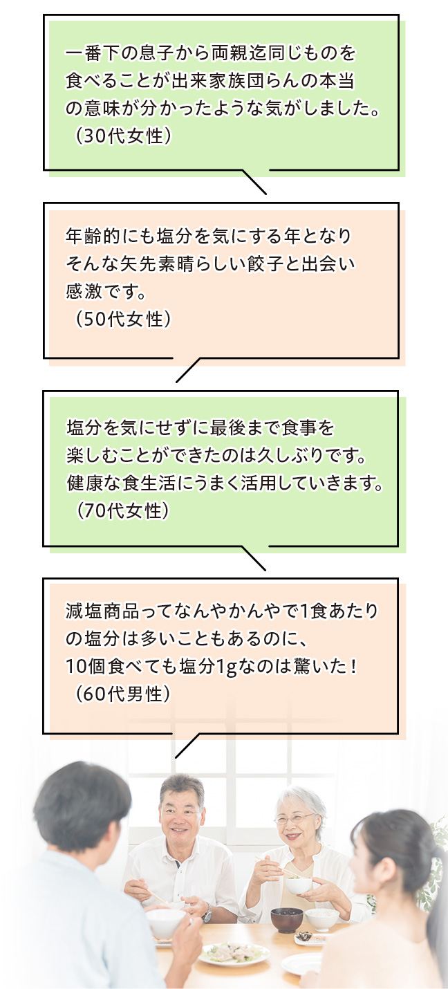 減塩野菜餃子 お客様の声